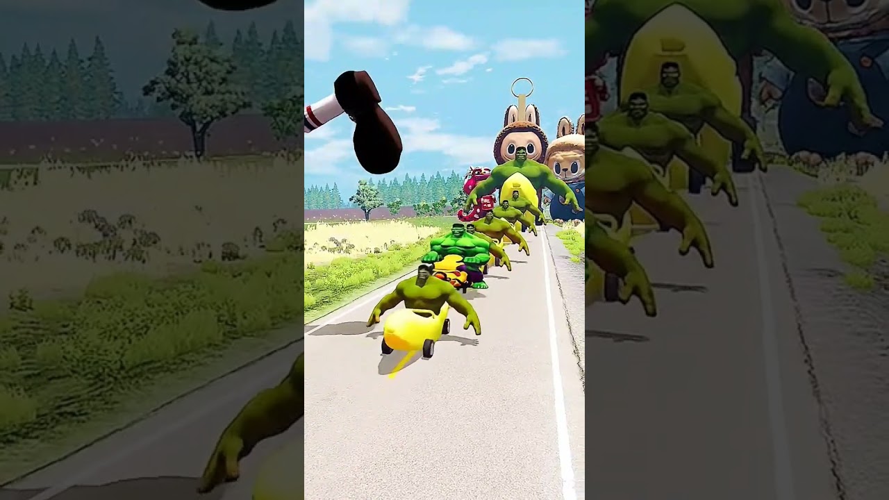 Big & Small Hulk Banana Cars vs Giant Leg - BeamNG.Drive 
