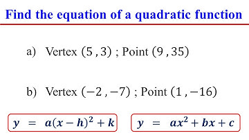 How to Find the Equation of a Quadratic Function given the Vertex and a Point on a Parabola