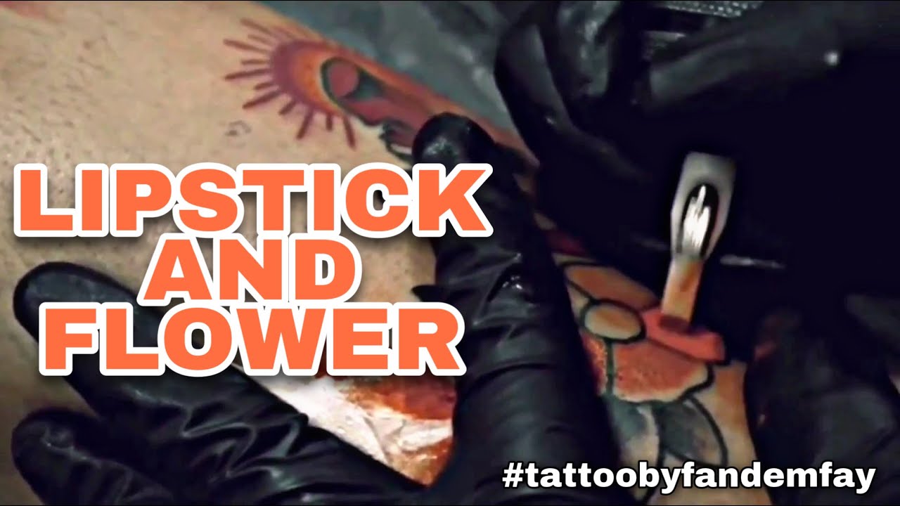 LIPSTICK AND FLOWER TATTOO BY FANDEM FAY