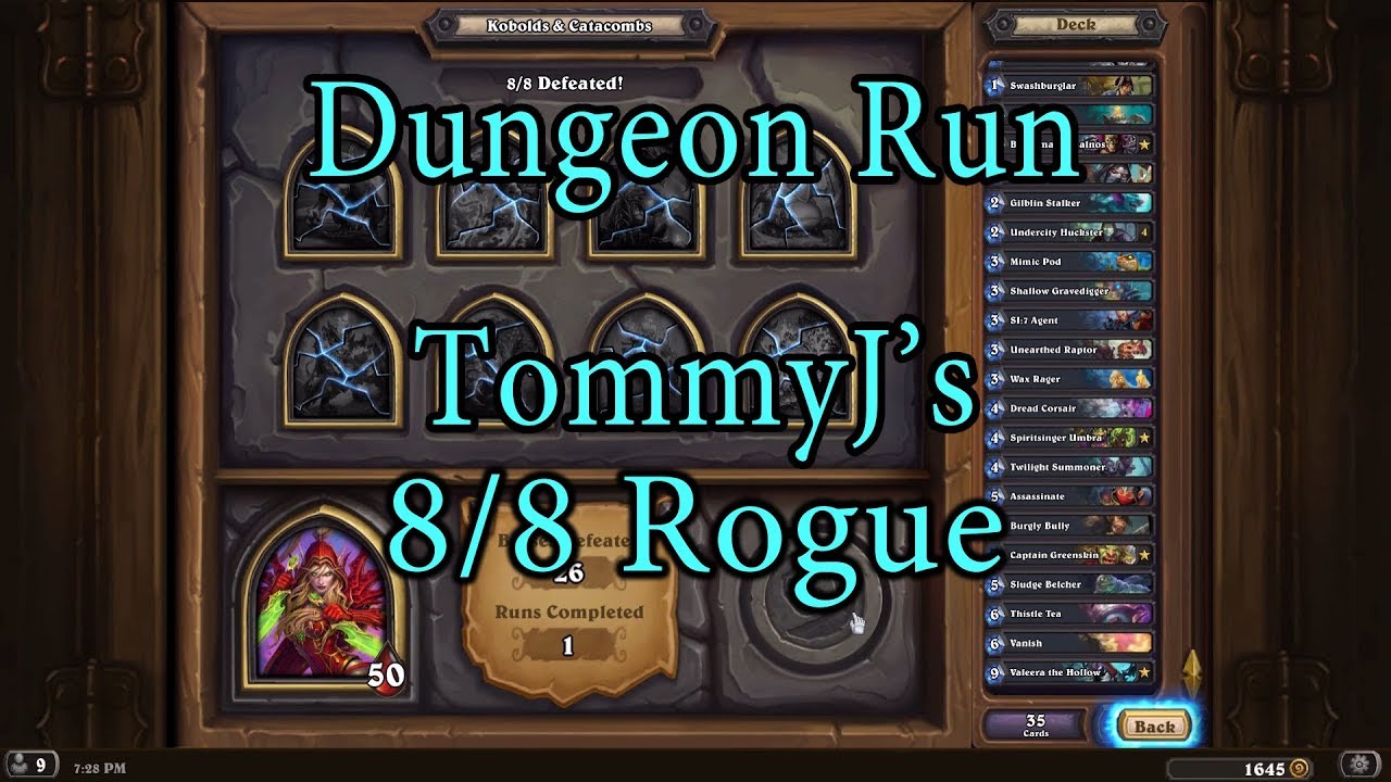 Hearthstone: Kobolds and Catacombs Rogue 8/8 Dungeon Run