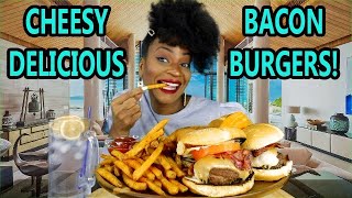 HOMEMADE BACON CHEESEBURGERS, & SUPER CRUNCHY FRIES MUKBANG! YUMMYBITESTV