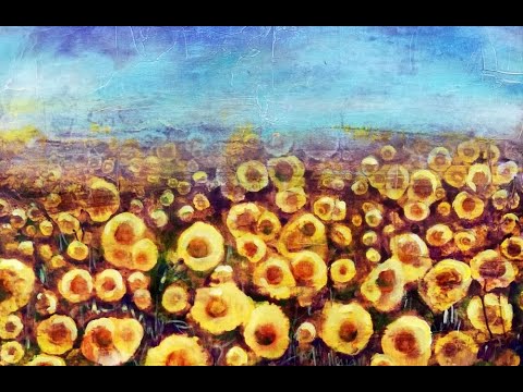 Acryl   Tropftechnik, Sonnenblumenfeld, Acrylics   dripping technique, sunflower field