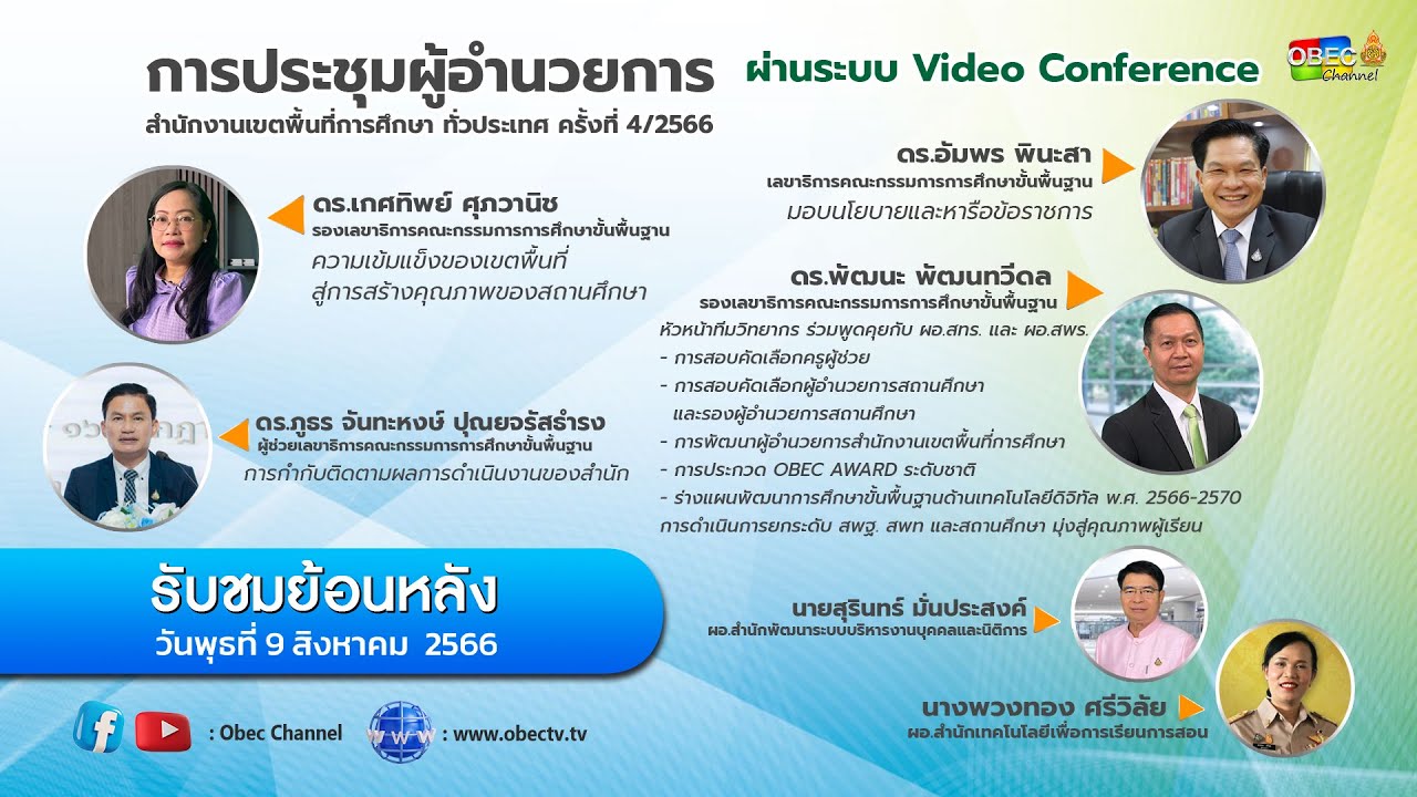 ย้อนหลัง ประชุมผู้อำนวยการเขตพื้นที่การศึกษาทั่วประเทศ ผ่านระบบ Video Conference ครั้งที่ 4/2566