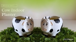 Cow Shape mini flower pot /Plastic bottle craft Idea / Indoor Planter | Priti Sharma