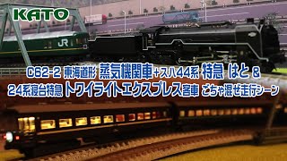 【Nゲージ】C62-2 東海道形 蒸気機関車＋スハ44系 特急 はと＋トワイライトエクスプレス ごちゃ混ぜ走行シーン【鉄道模型】