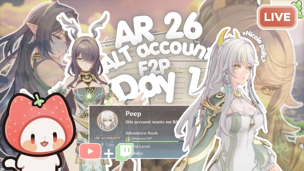 Progressing my ALT account Day 1 ദ്ദി ⩊ .ᐟ (YT+TWITCH)┃Cozy Genshin ...