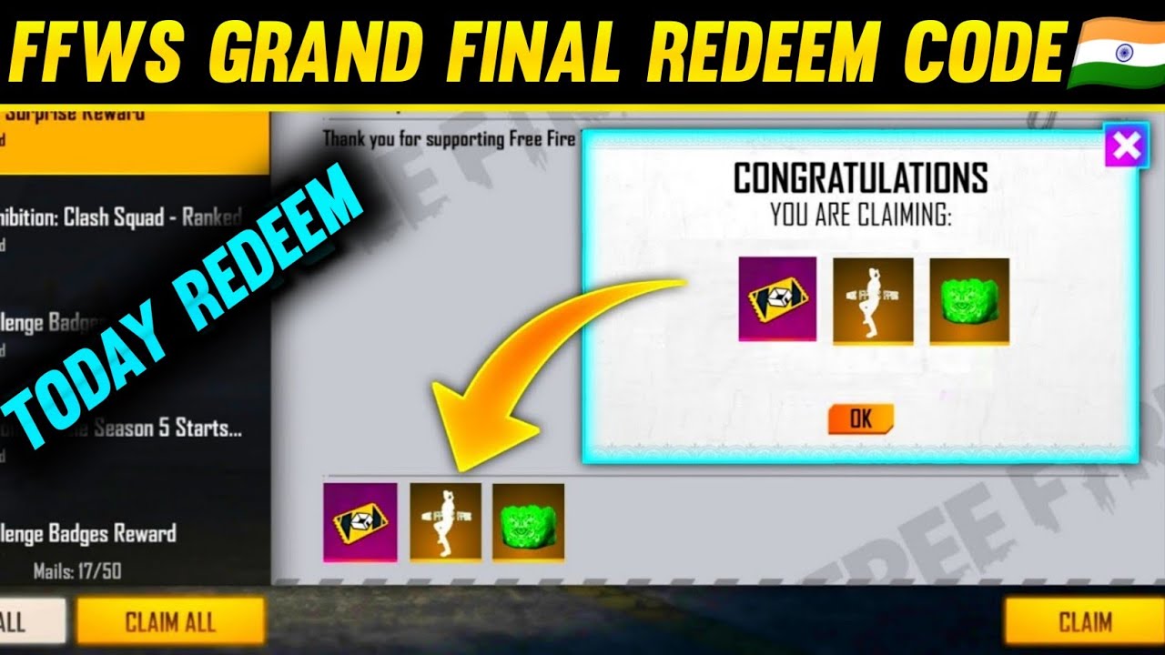 Redeem code - FFWS Grand Final Freefire today Redeem code FFWS grand Finals redeem code