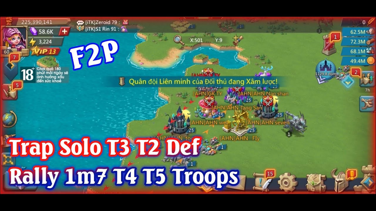 Trap Solo T3 T2 Def Rally 1m7 Troops T4 T5 Key 2B Đồ Cam Vàng | Lords Mobile