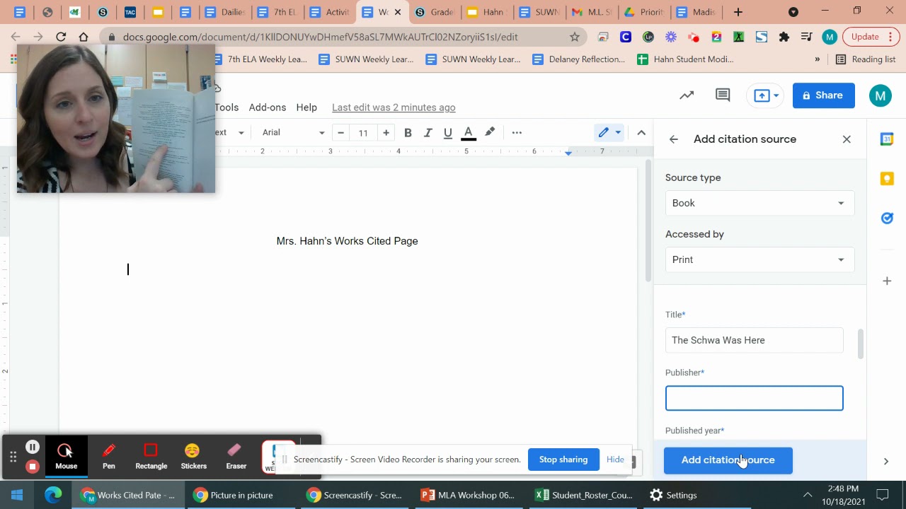 Using Google Doc Citations Tool to make a works cited page - YouTube
