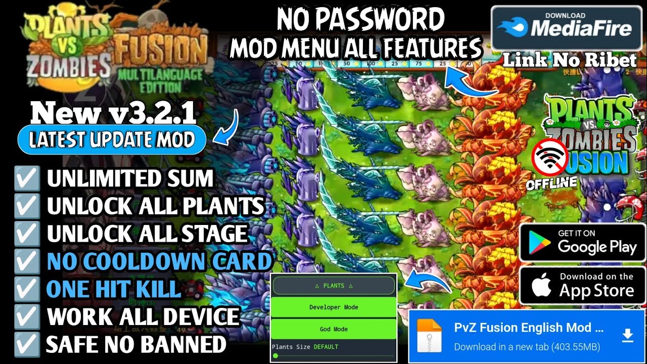 PVZ Fusion Mod Apk Terbaru 2026 Versi 3.2.1 - Plants Vs Zombies Fusion Mod Menu Apk v3.2.1