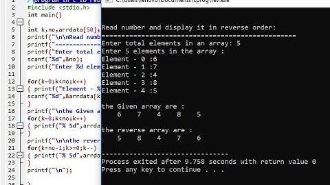 program in C to read n number of values in an array and display it in reverse order
