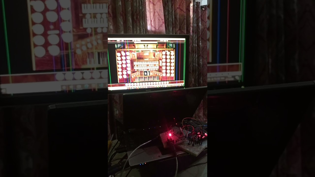 Organ stop midi control test on a breadboard using a cheap Arduino.
