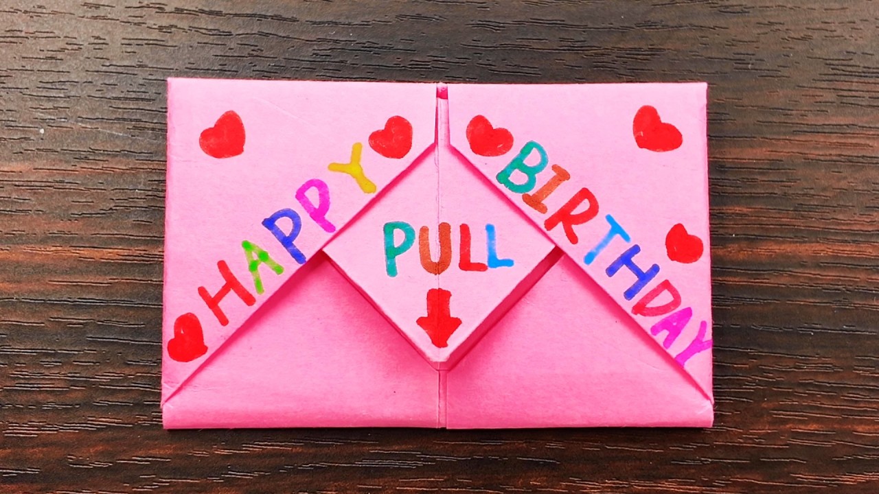 DIY Paper SURPRISE MESSAGE CARD💞Pull-Tab Origami Envelope - Easy Origami #origami #birthday