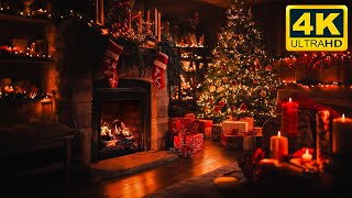 Christmas Fireplace 4K 🔥  Burning Fireplace & Crackling Fire Sounds (NO Music)