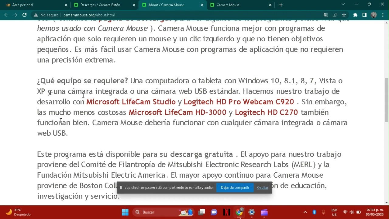 Requerimientos Cameramouse