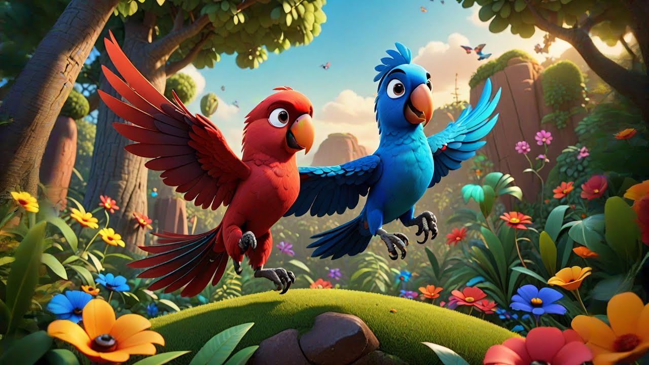 Four Colorful Parrots Say Hello | Talking Bird Song for Kids | Nursery Rhymes and Learning Songs