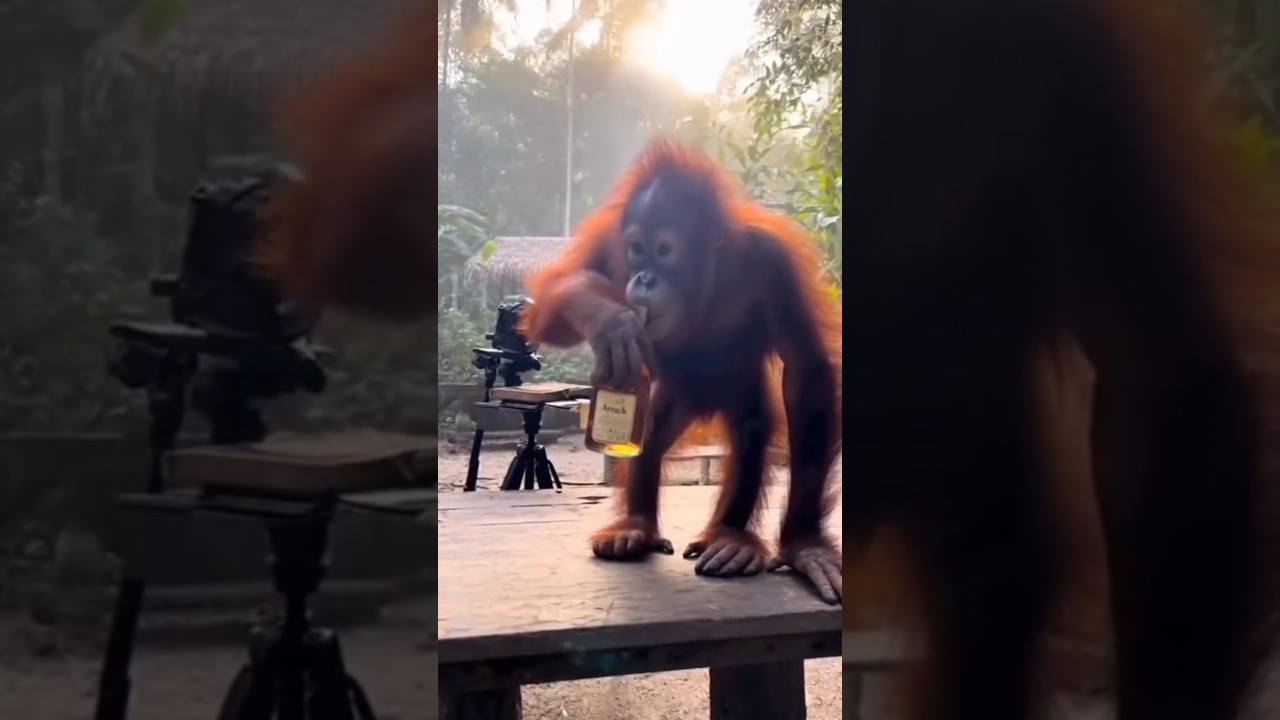 Orangutan Sneaks a Drink at Research Station 🤣🤣 