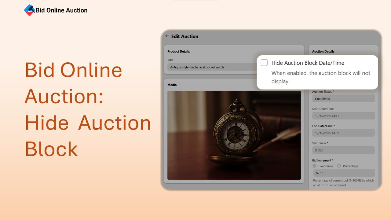 Control Auction Visibility with Hide Auction Block – Bid Online Auction on Shopify