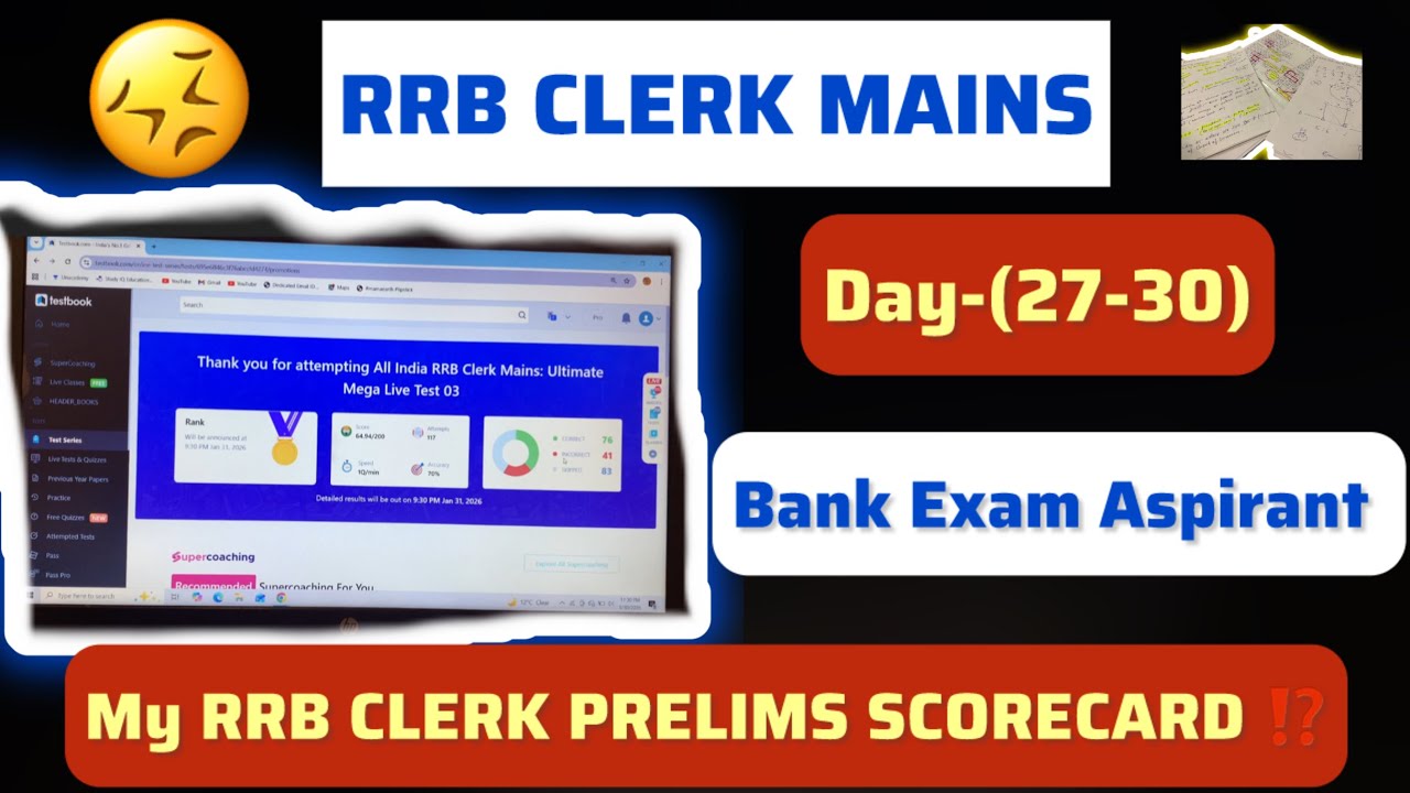 ✅🔥RRB CLERK MAINS SERIES ENDS HERE🥺|| My Prelims Scorecard|| 30 Day Series ✨🌸