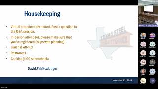 Welcome and Introduction to Texas Steel Quality Council Meeting Nov. 12, 2024
Welcome and Introduction to Texas Steel Quality Council Meeting for November 2024 Welcome and Introduction to Texas Steel Quality Council Meeting Nov. 12, 2024