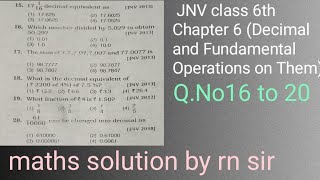 JNV class 6th Chapter 6 (Decimal and Fundamental Operations on Them)Q.No.16 to 20