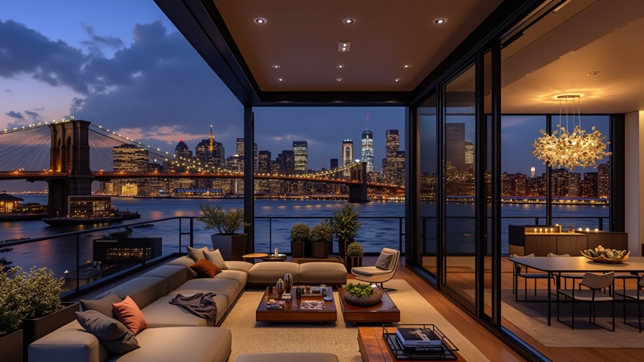 Luxury Apartment Night Jazz Relaxation Music NYC Skyline Brooklyn ... - Luxury Music Apartments With Rooftop Views