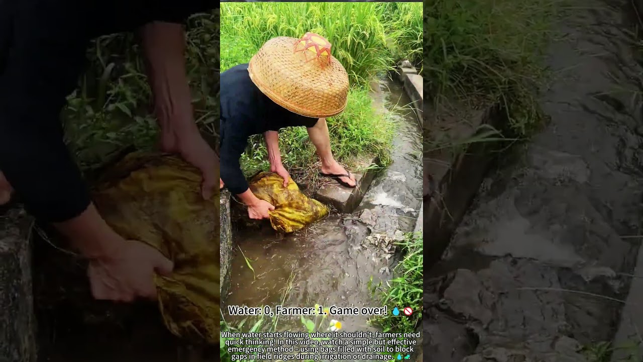 Farmer uses soil bags to fix field gap! 🧱🌾