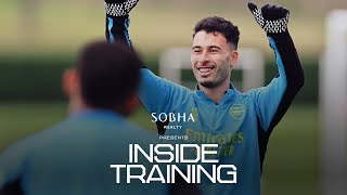 INSIDE TRAINING | Warming up for Villa | Jesus, Martinelli & Jorginho take part in the bin challenge