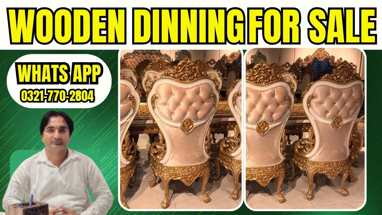 Luxury 8-Chair Dining Table | Fully Carved Antique Gold & White Design | Haq Bahoo Furniture