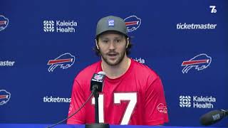 Buffalo Bills quarterback Josh Allen speaks to reporters