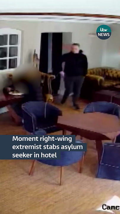 Moment right-wing extremist stabs asylum seeker in hotel #itvnews #shorts