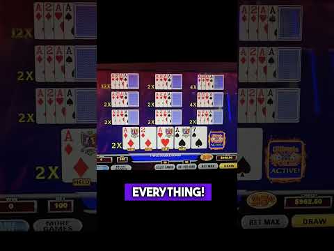 Lots of aces on 10-play triple double bonus Ultimate X video poker! Can we hit a hand pay?
