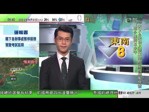 超強颱風「蘇拉」嚴重影響香港的風暴消息（5:35 2/Sept/2023，八號東南烈風或或暴風信號）