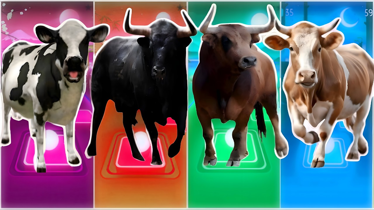 Funny Cow 🐄🆚 Funny Bull 🐂🆚 Funny Buffala 🐂🆚 Funny Bison 🦬|Coffin Dance Remix | Tiles Hop 2025
