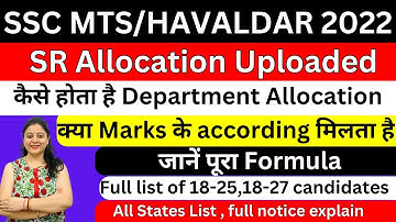 SSC MTS/Havaldar 2022 SR REGION DEPARTMENT ALLOCATION | ALLOCATION FORMULA I STATE WISE DEPARTMENTS