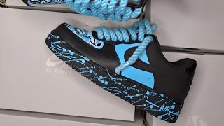 CUSTOMIZING!!!airforce1 blue bandana splatter 🎨 🖌 👟  satisfying 😌