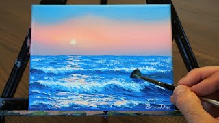 Easiest Ocean Sunset You'll Ever Paint | Acrylic Tutorial