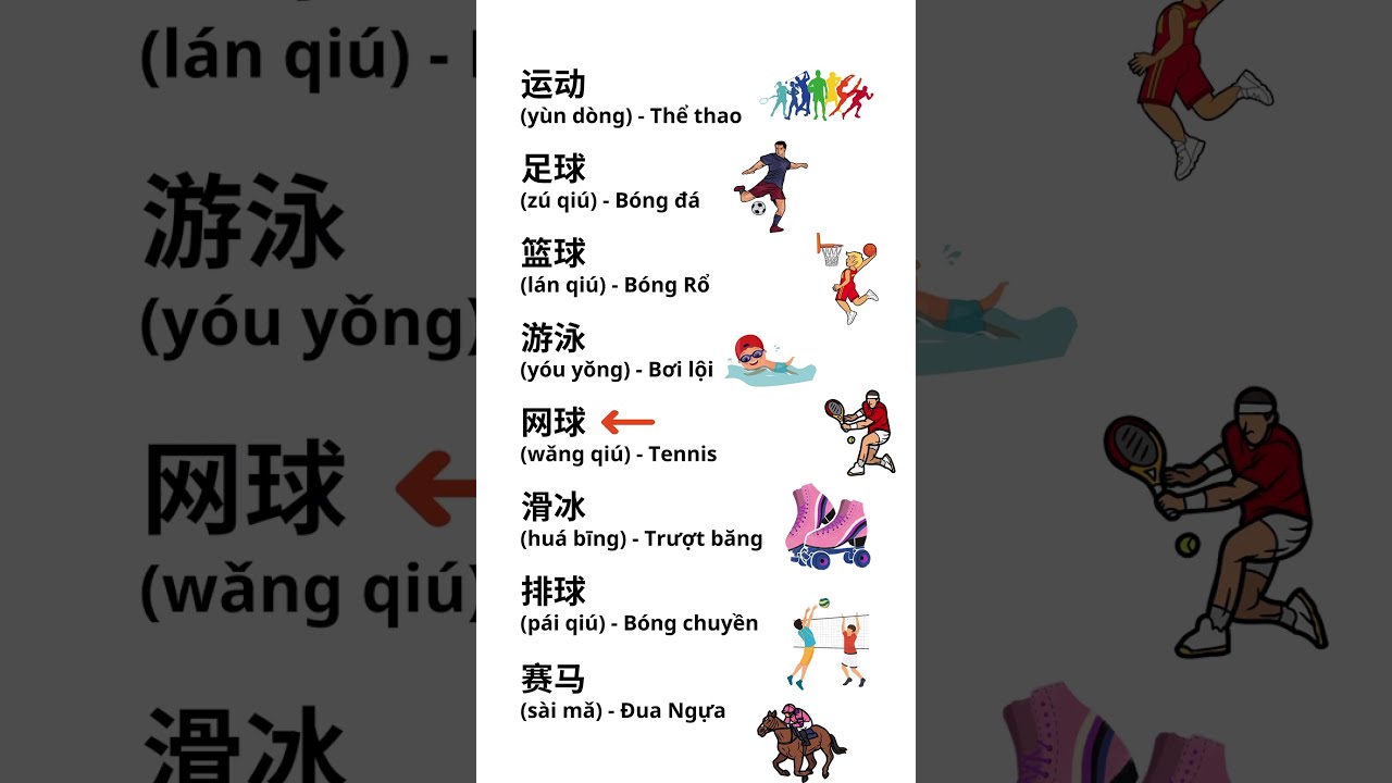 Từ vựng tiếng Trung về các môn thể thao #hoctiengtrung - youtube