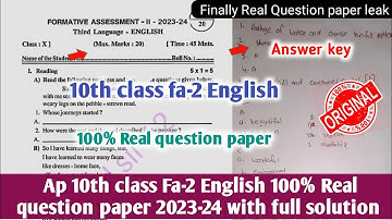 💯real ap 10th class english fa2 question paper 2023-24|10th class fa2 english question paper 2023