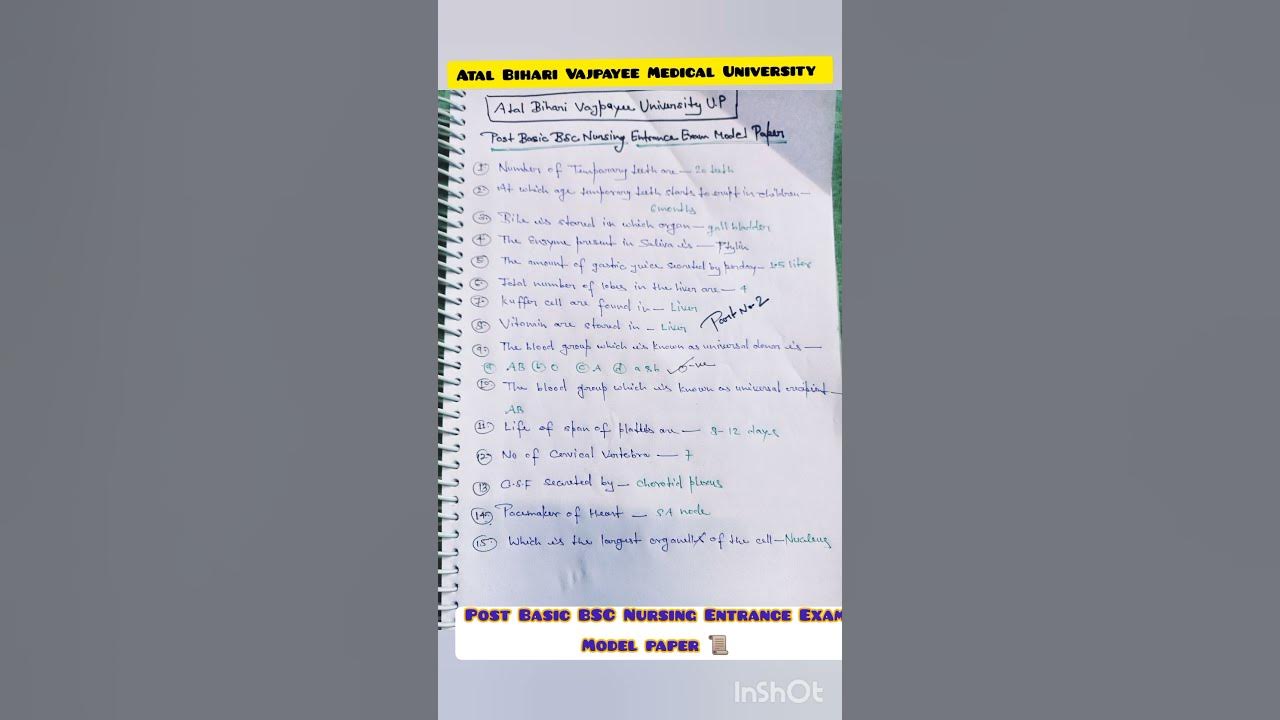 Model Paper For Post Basic BSC Nursing Entrance Exam Atal Bihari model-paper-for-post-basic-bsc-nursing-entrance-exam-atal-bihari