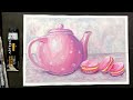 🔴How to Paint a Cozy Pink Teapot &  Macarons -Beginner Gouache