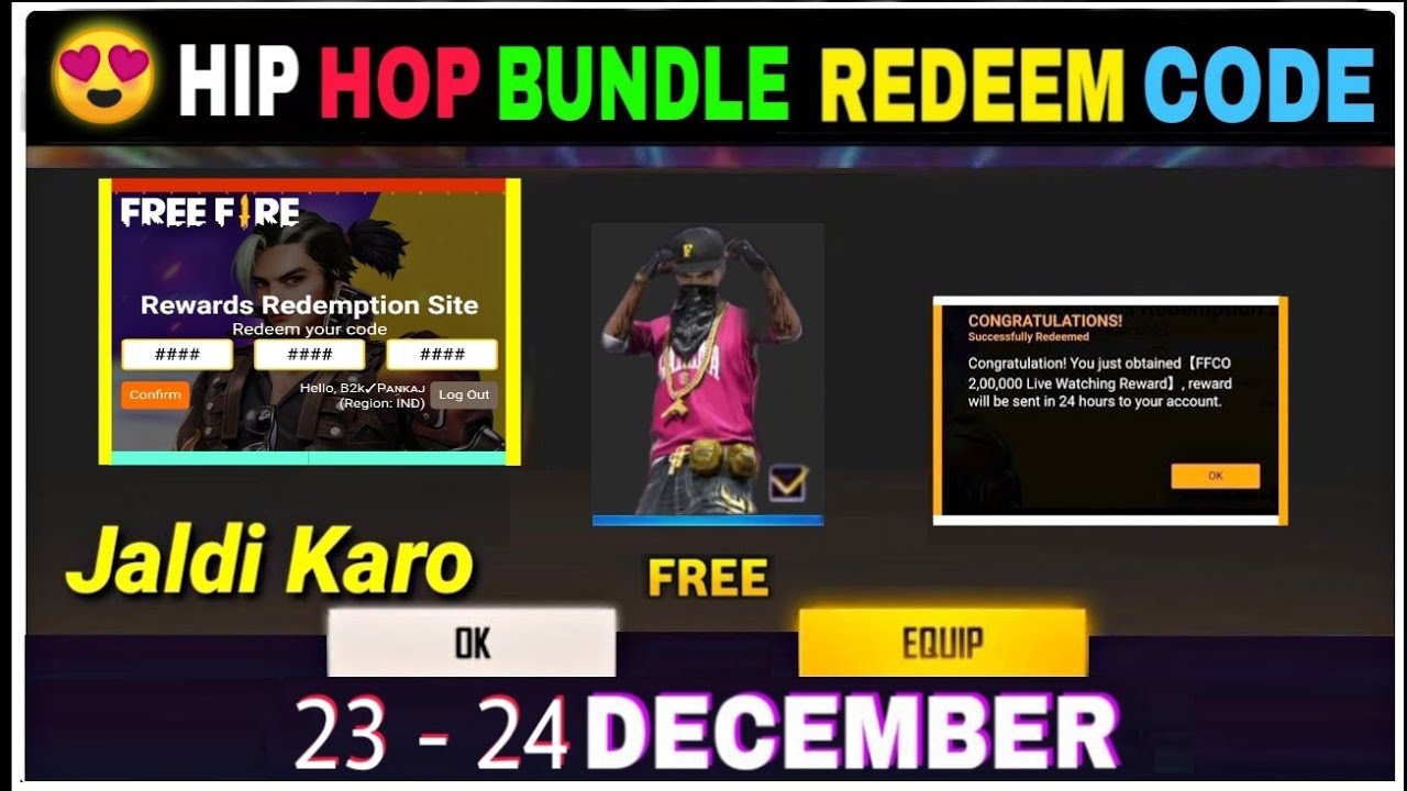 Free Fire Redeem Code Today 23 December | Hip Hop Bundle Redeem Code | FF Redeem Code Today
