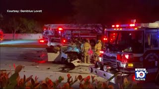 Crash destroys car on Thanksgiving in Pompano Beach
