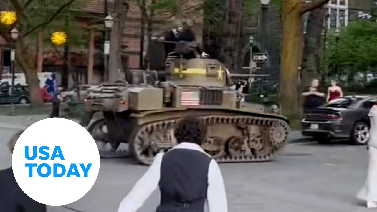 WWII tank takes student to prom, Darth Vader plays flaming bagpipe