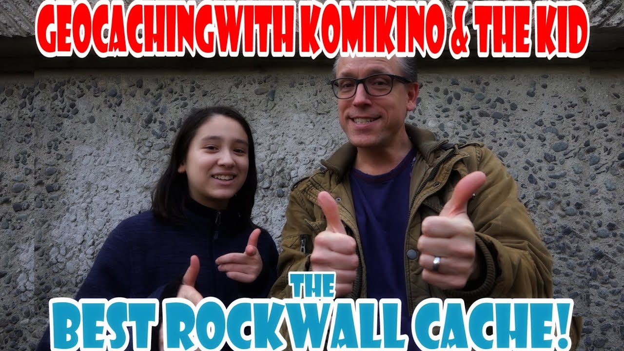 Geocaching with Komikino and the Kid: Best Rock Wall Cache! EVER!