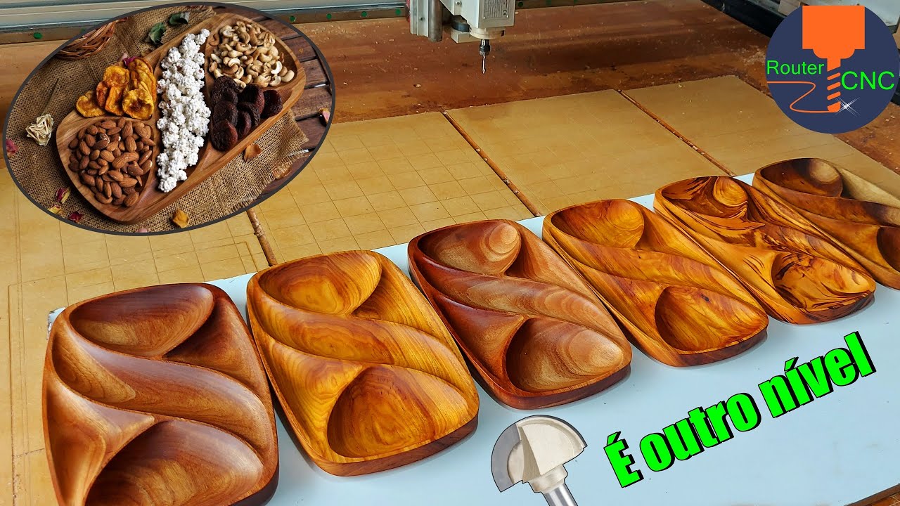 Usinando  petisqueira de luxo na Router cnc / Making a wooden tray on the CNC milling machine
