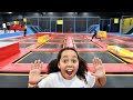 TRAMPOLINE PARK! Wipeout Challenge |  Family Fun Video