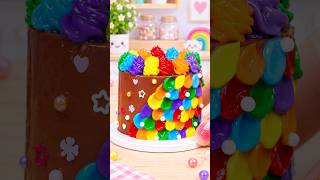 How To Make Mini Rainbow Chocolate Cake | Colorful Buttercream Cake by Tiny Rainbow Cakes