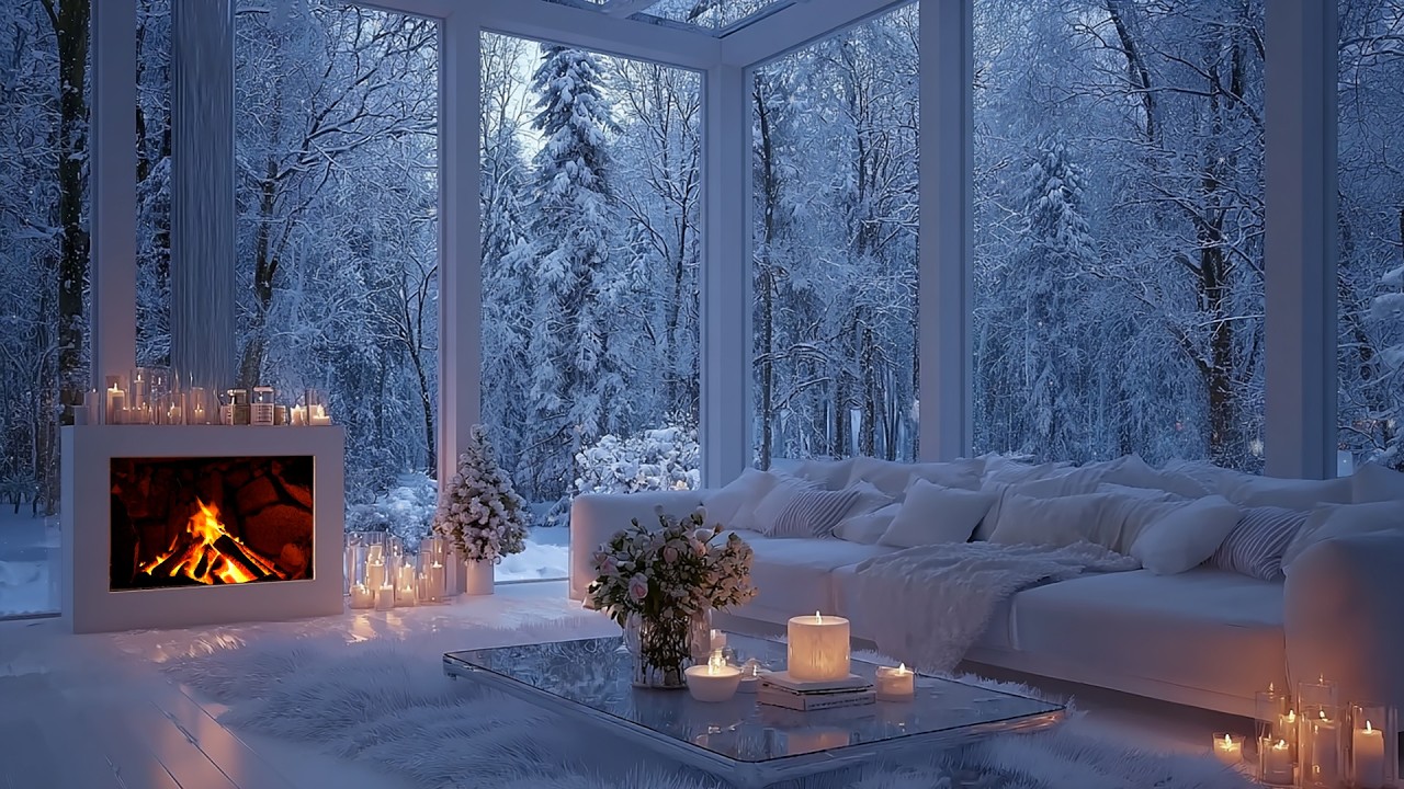 Cozy Winter Ambience ❄️ 3 Hours of Fireplace Sounds & Snowy Window for Deep Sleep & Relaxation