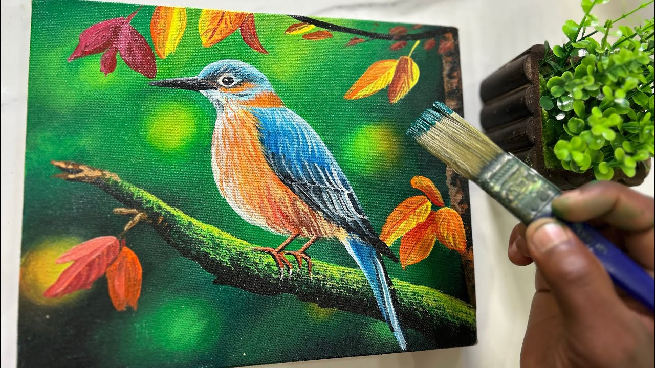 How To 🎨 Paint A Bird/ Acrylic Painting On Canvas / Aashish art@￼